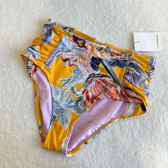 Amavi Yellow Floral Bikini Bottoms High Waisted Small NEW - Picture 1 of 8
